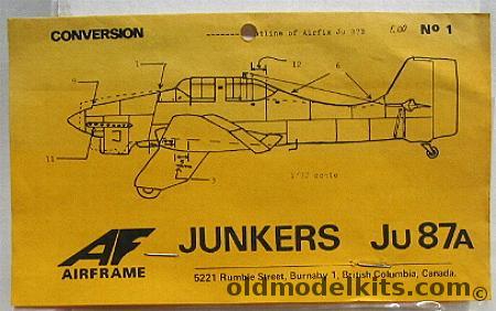 Airframe 1/72 Junkers Ju-87A Prototype Conversion Kit plastic model kit